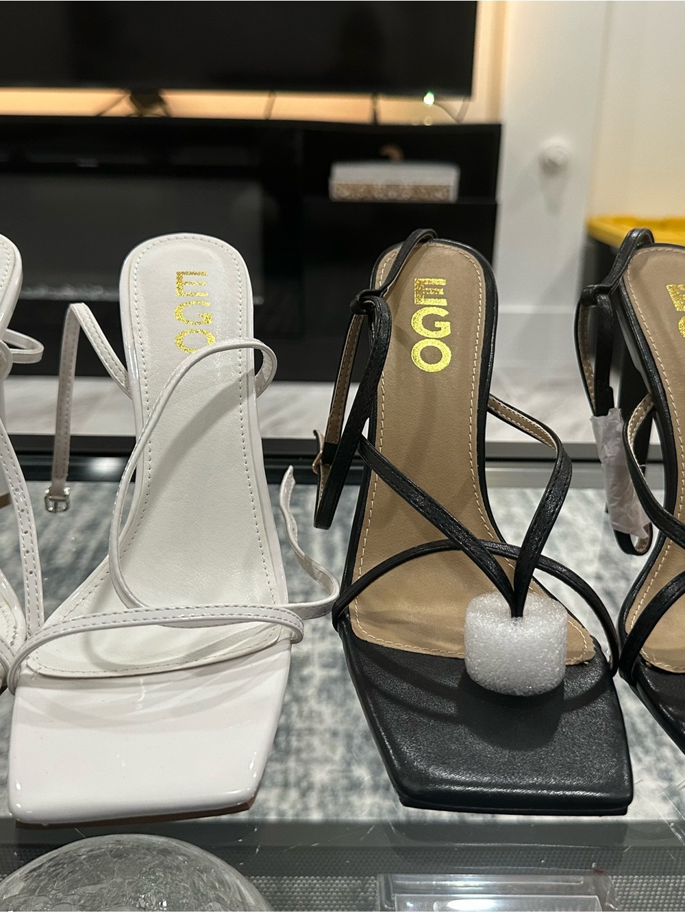 EGO Minimal Strappy Square-Toe Heels - Black & White